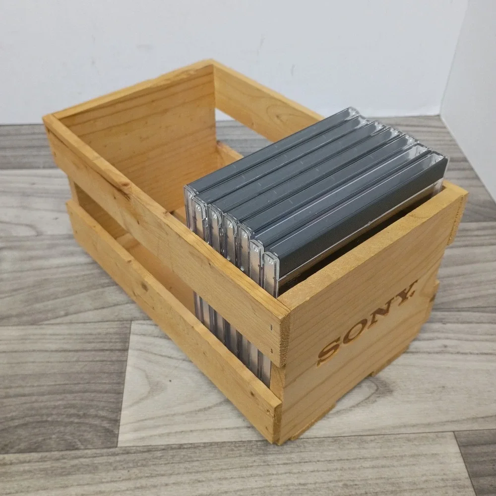 Sony Compact Disc Digital Audio Wooden 20 CD Storage Crate Rack Vintage